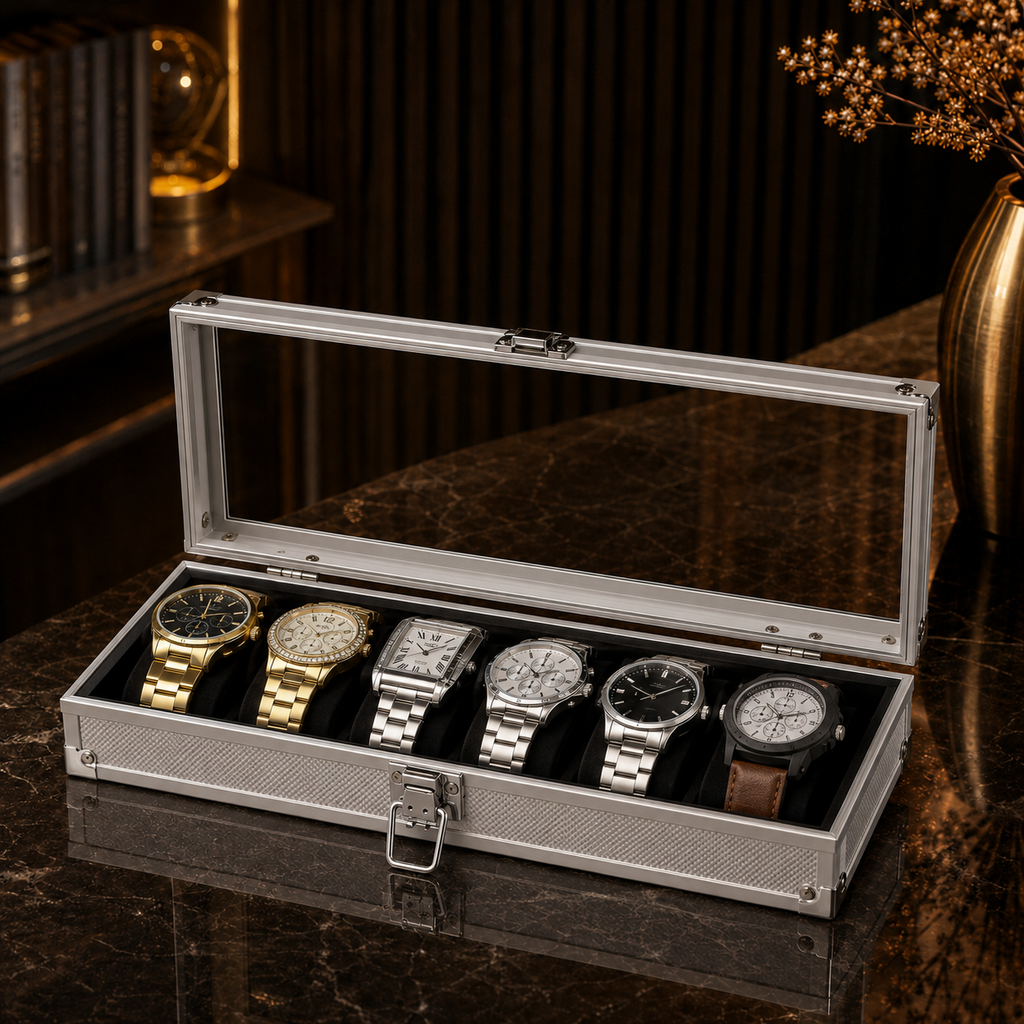 Boîte à Montres Élysée | Aluminium Argenté Série 6