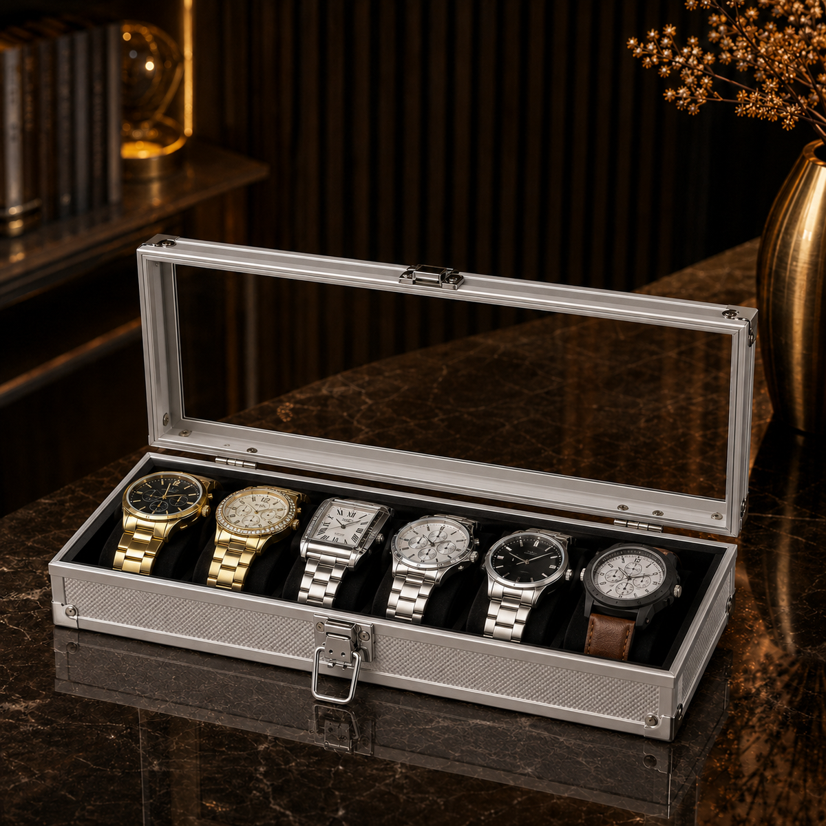 Boîte à Montres Élysée | Aluminium Argenté Série 6