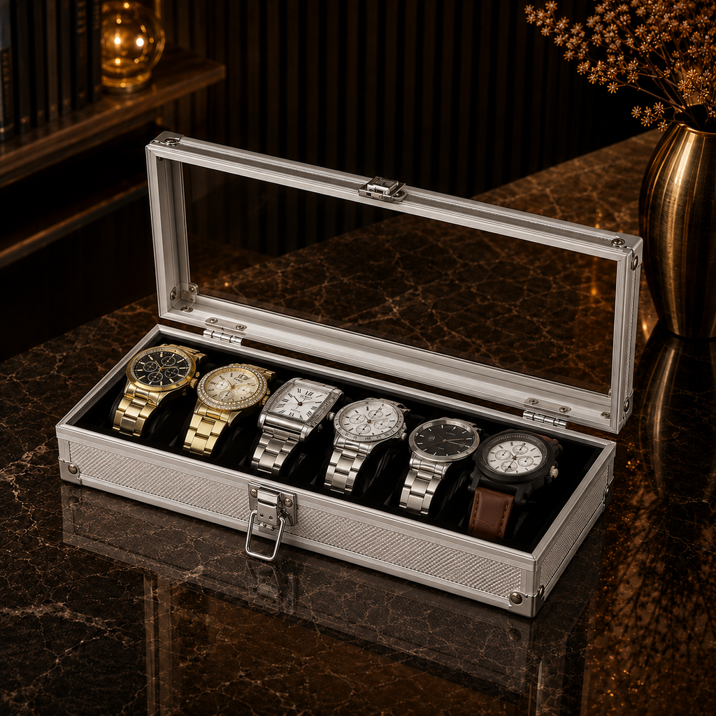 Boîte à Montres Élysée | Aluminium Argenté Série 6