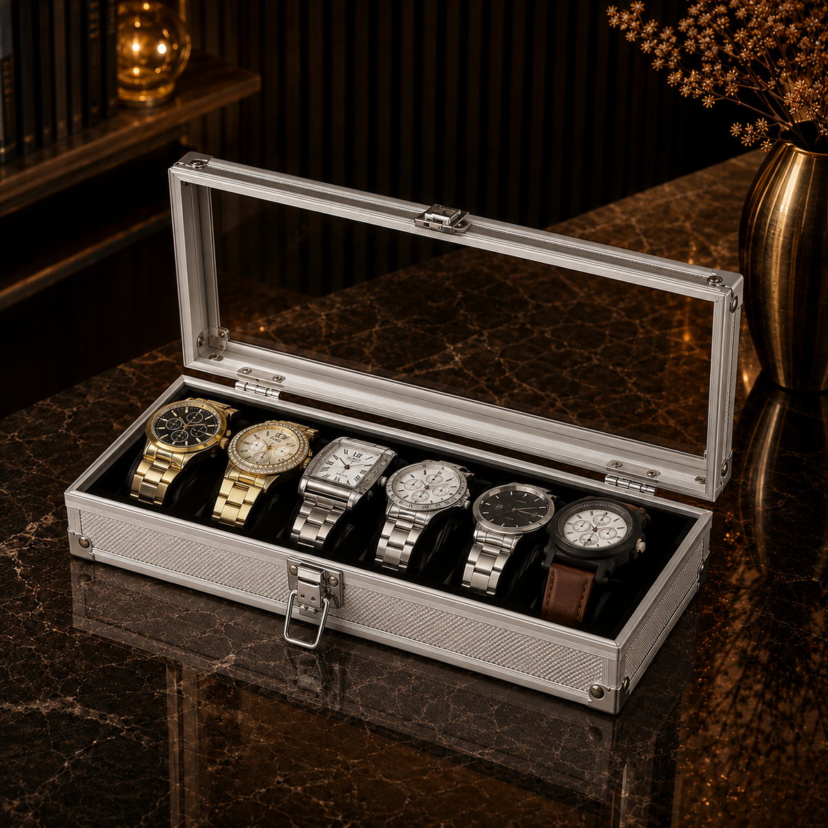 Boîte à Montres Élysée | Aluminium Argenté Série 6