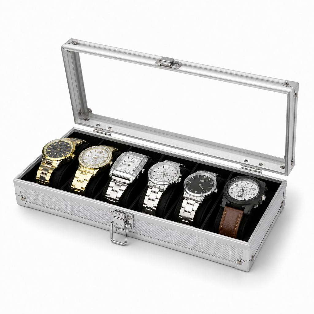 Boîte à Montres Élysée | Aluminium Argenté Série 6