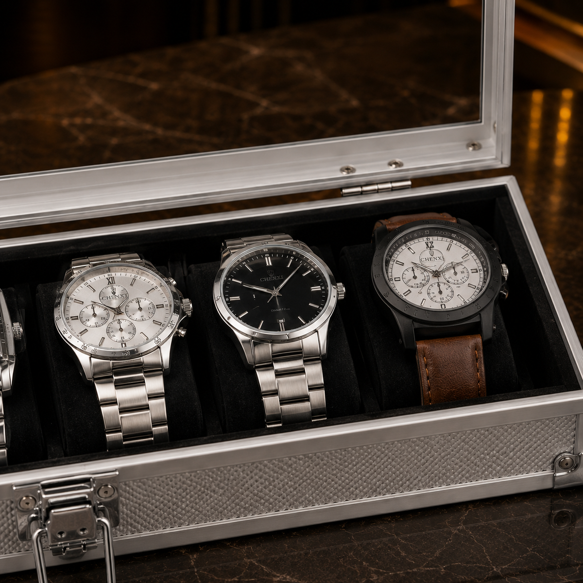 Boîte à Montres Élysée | Aluminium Argenté Série 6